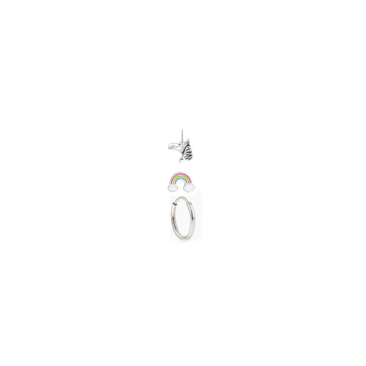 Silver Unicorn Rainbow Post Hoop Earring Set - Vintage MC
