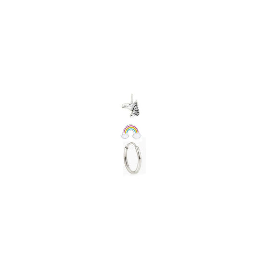 Silver Unicorn Rainbow Post Hoop Earring Set - Vintage MC