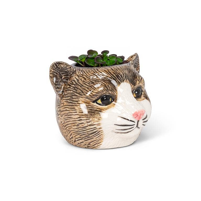 Small Tabby Cat Planter - 2.5"H - Vintage MC