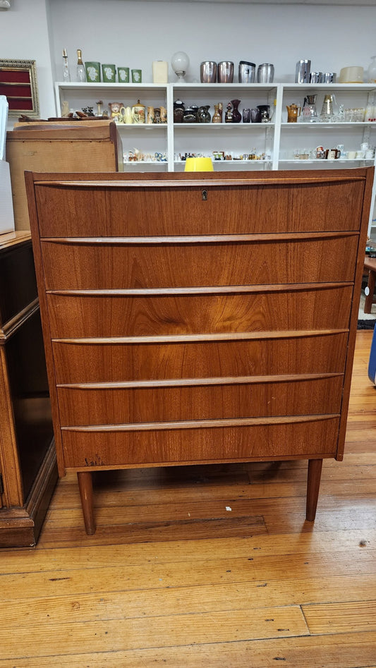ST0824006 Danish Teak Tall Chest 6 - Drawer - Vintage MC