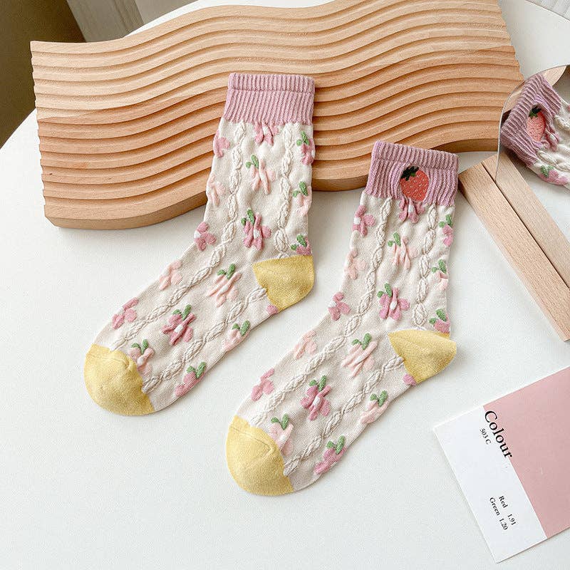Strawberry Floral Pattern Socks - Vintage MC