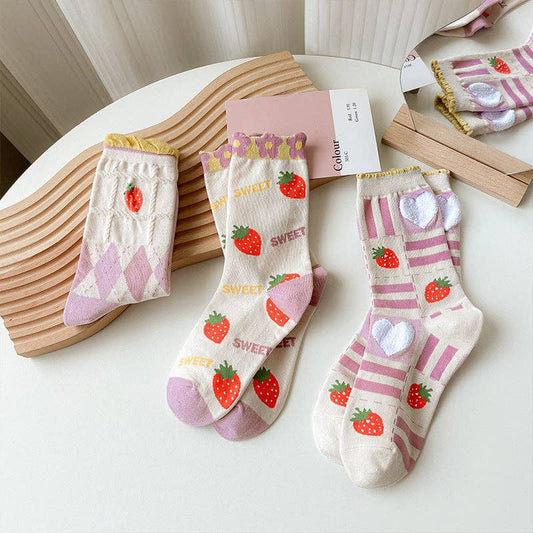 Strawberry Floral Pattern Socks - Vintage MC