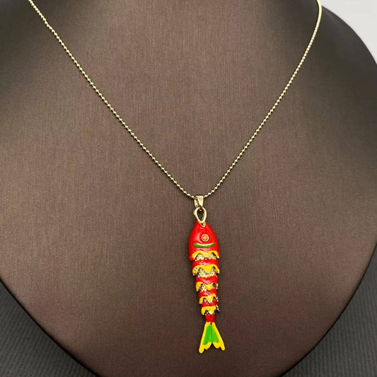 Summer Ocean Style Enamel Fish Charm Necklace - Vintage MC