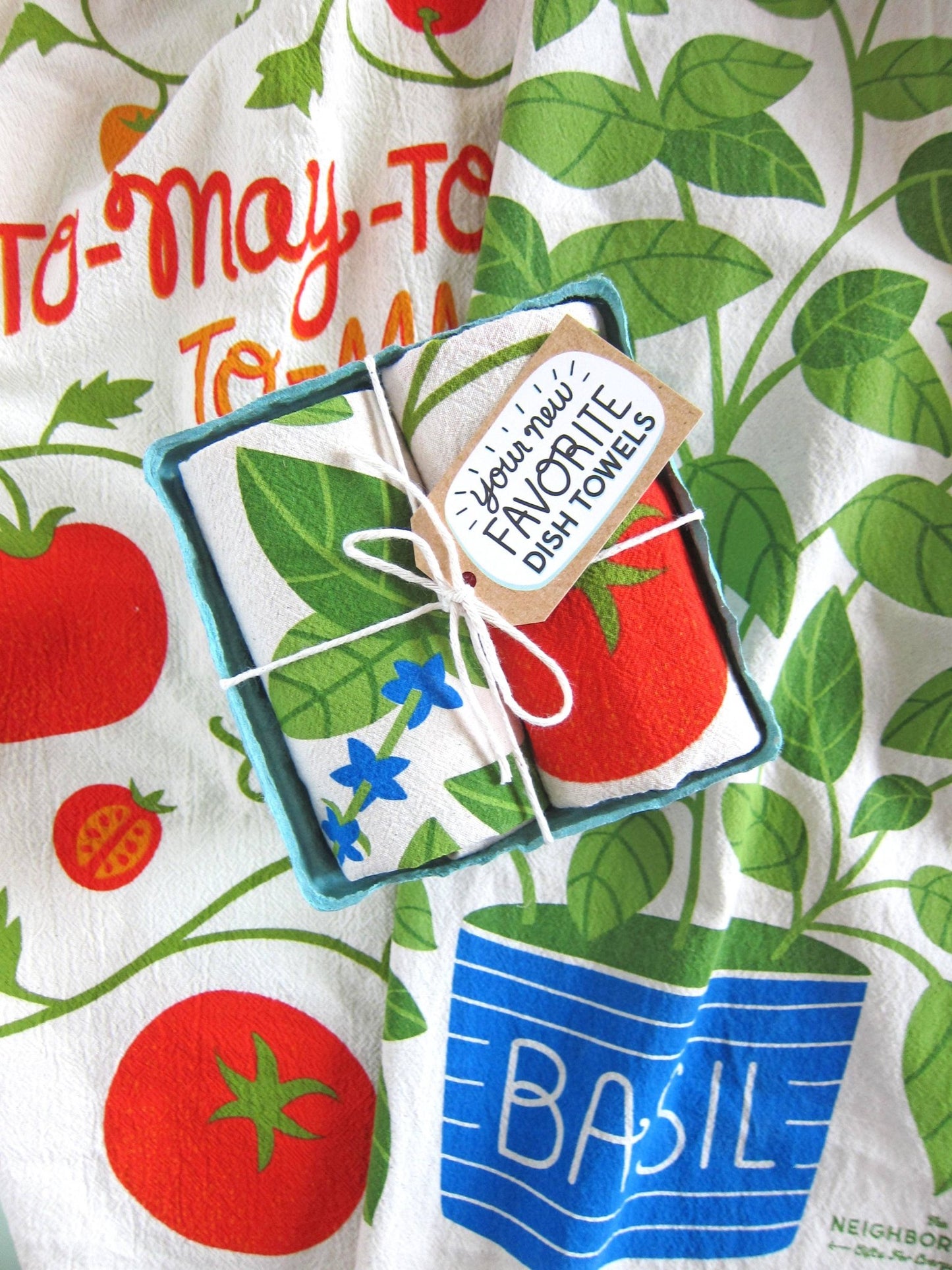 TOMATO BASIL (Tomato, Basil) - Tea Towel Set of 2 - Vintage MC