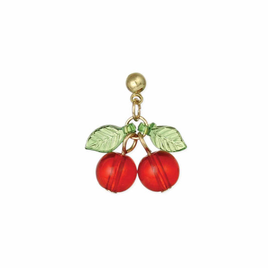 Twin Cherries Gold Post Earrings - Vintage MC