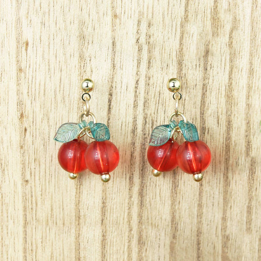 Twin Cherries Gold Post Earrings - Vintage MC