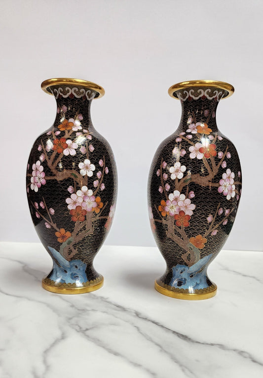 Vintage Chinese Cloisonne Metal Vases - Vintage MC