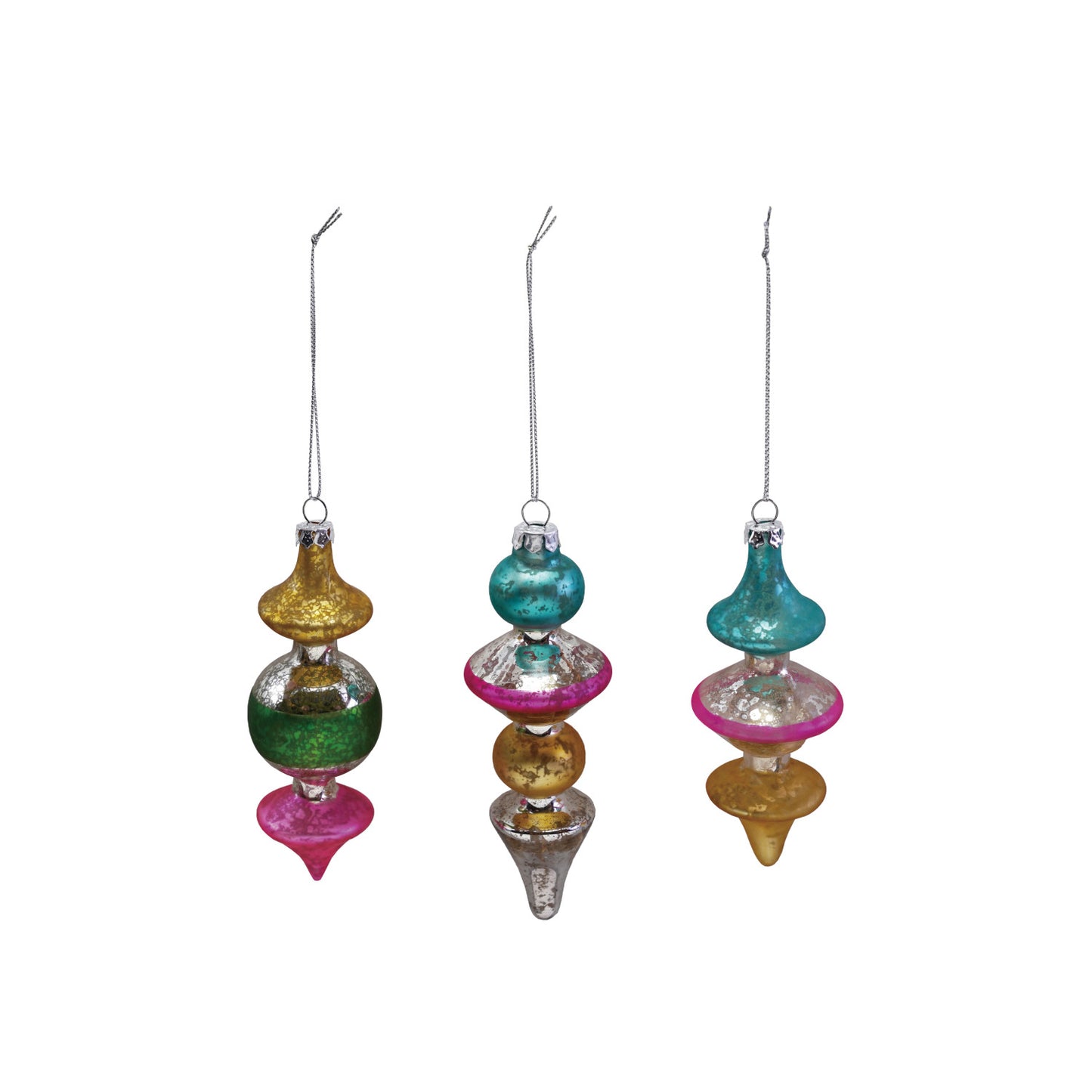 Approximately 5"H Mercury Glass Finial Ornament, 3 Styles