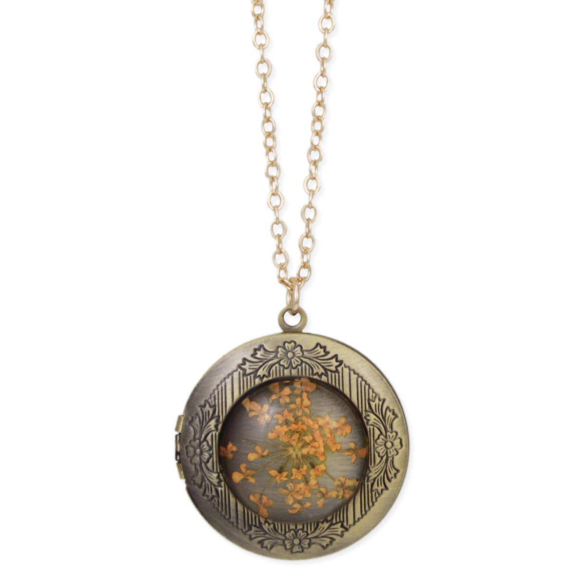 Yellow Dried Flower Locket Necklace - Vintage MC