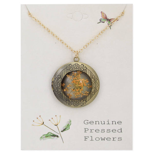 Yellow Dried Flower Locket Necklace - Vintage MC