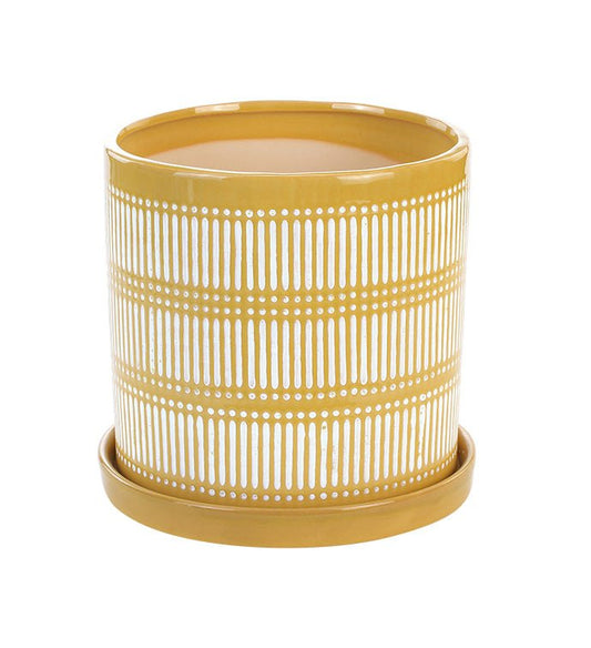 Yellow Scraffito Planter with Saucer - Vintage MC