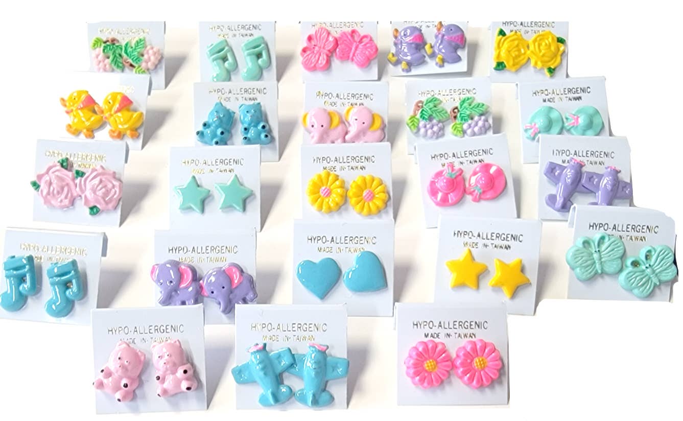 Vintage Colorful Icon Plastic Earring Assortment