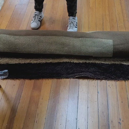 "Barry" Brown, Black and Cream Room-Size 70s Vintage Shag Rug