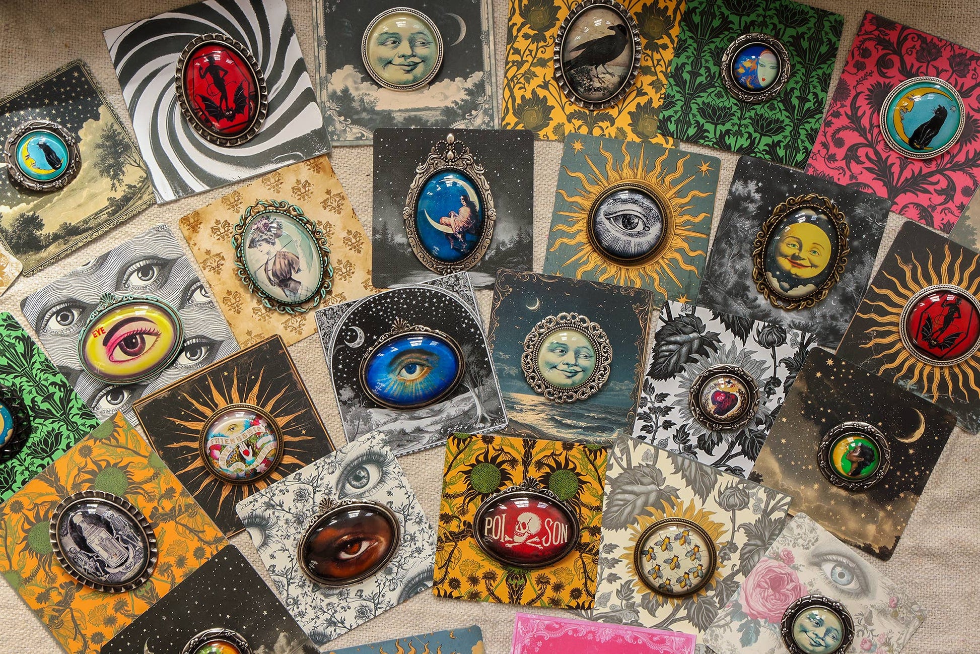 Handmade Eclectic Vintage Cameo Brooches on Cards