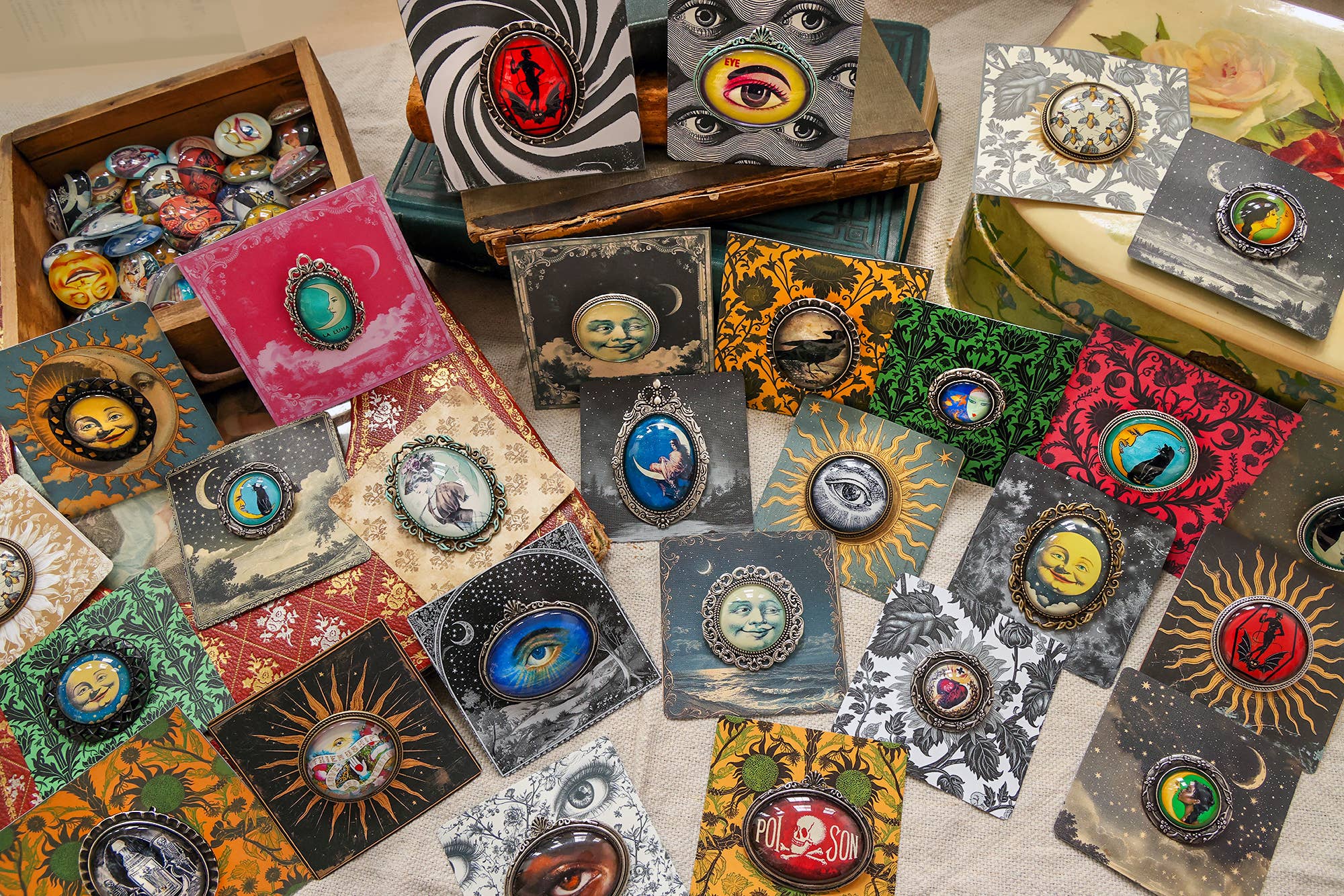 Handmade Eclectic Vintage Cameo Brooches on Cards