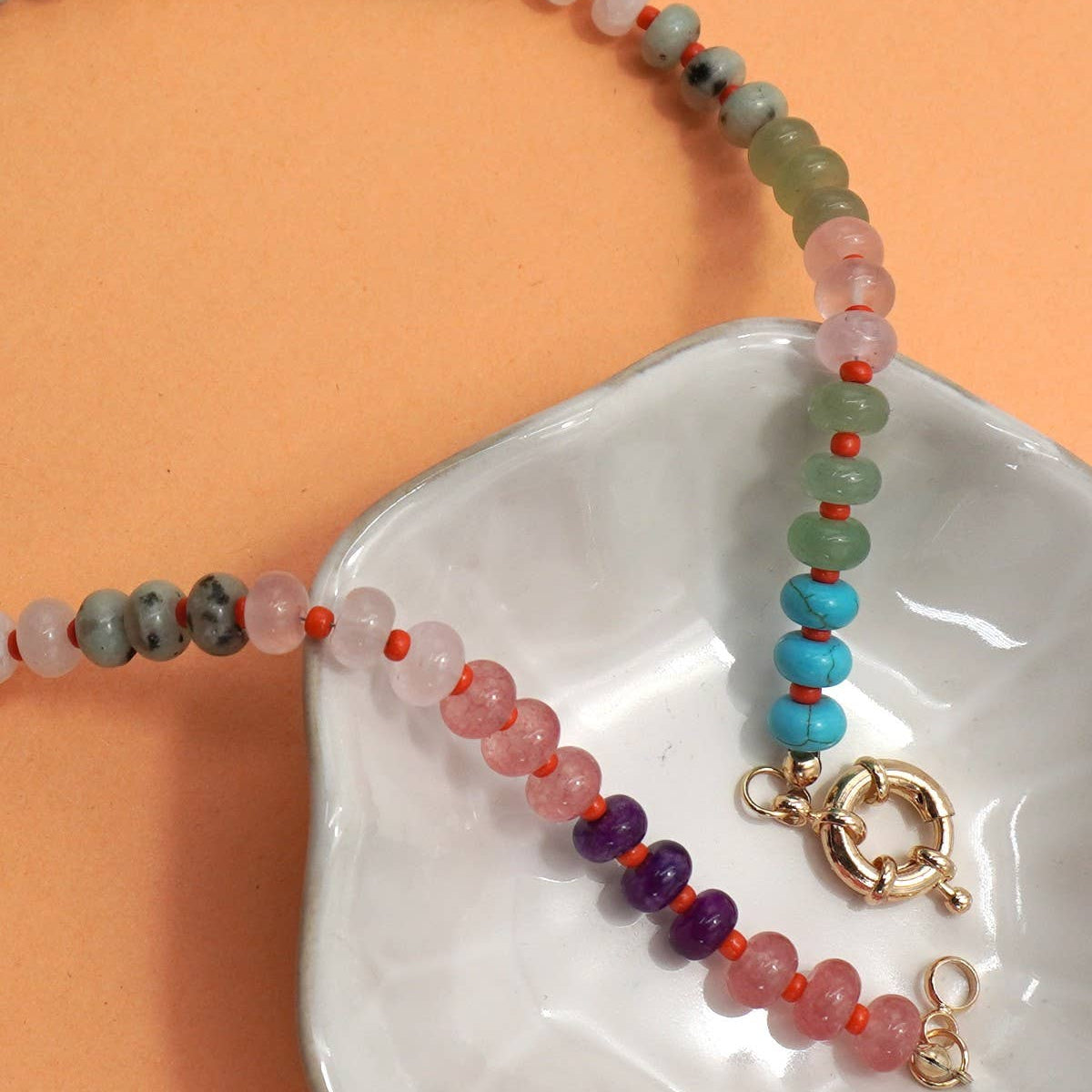 NATURAL STONE CHARM BEADED NECKLACE