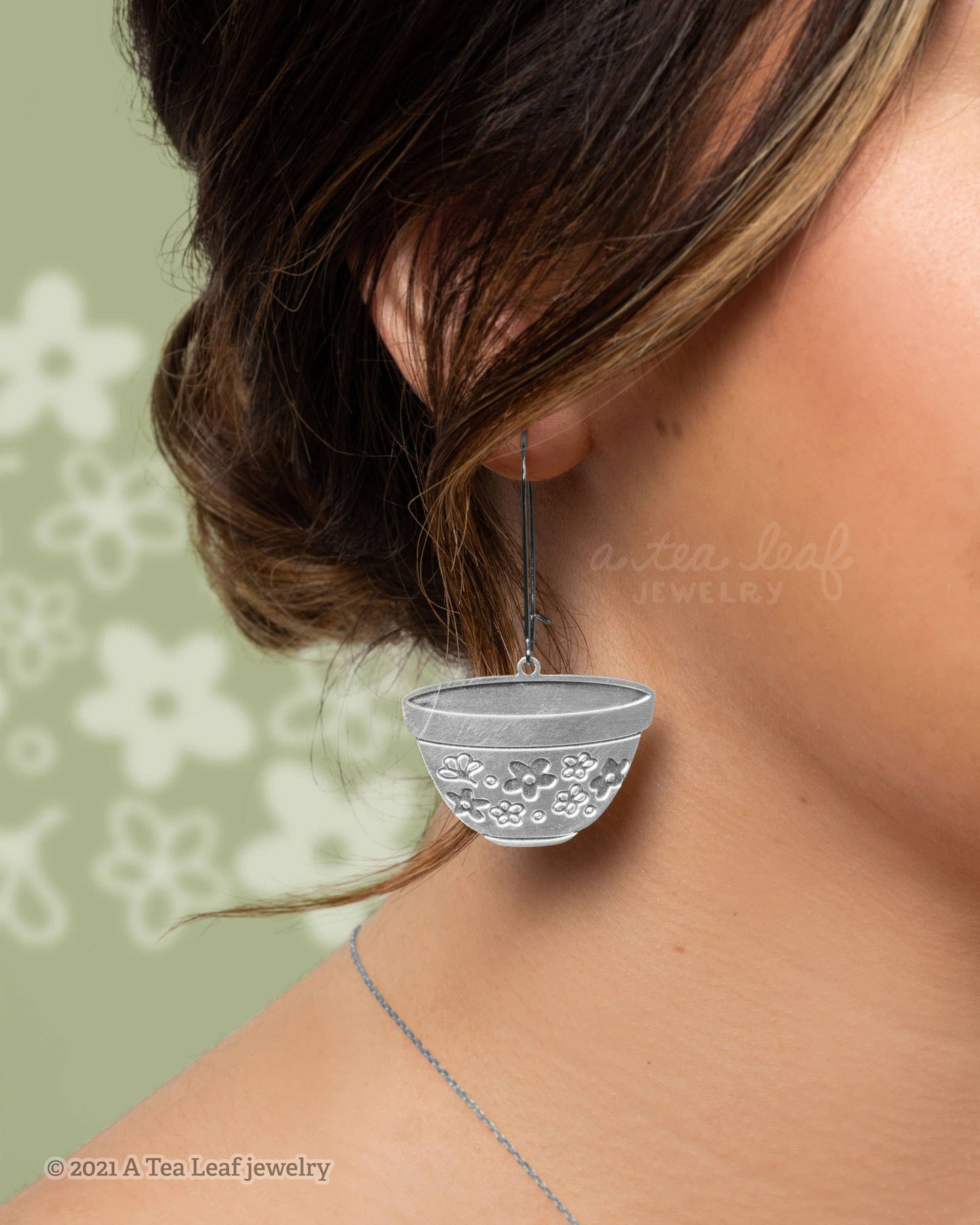 Retro Pyrex Bowl Earrings | Spring Blossom Green Pattern