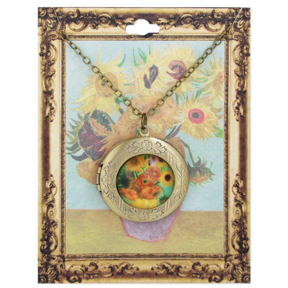 Sunflowers Fine Art Gold Locket Necklace