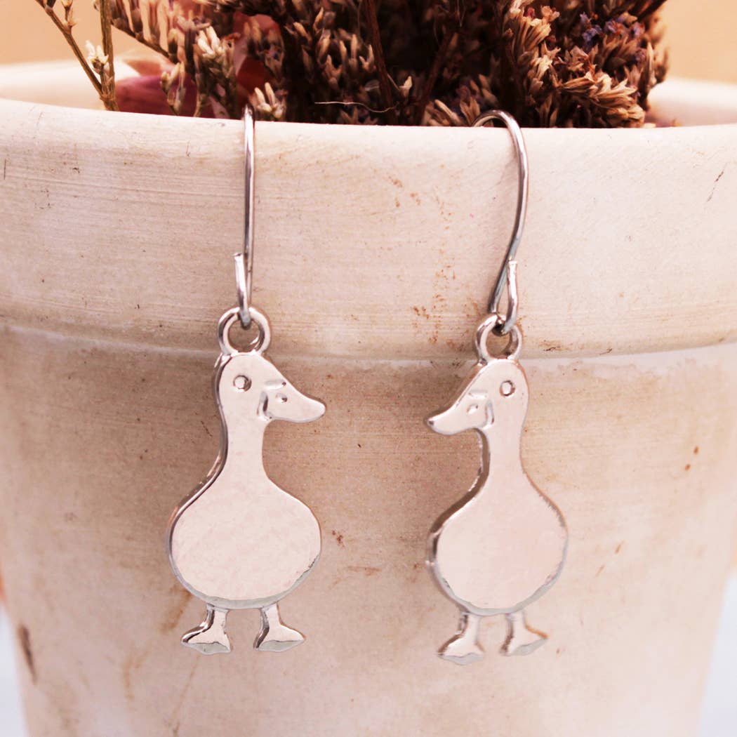 Silly Goose Silver Earrings