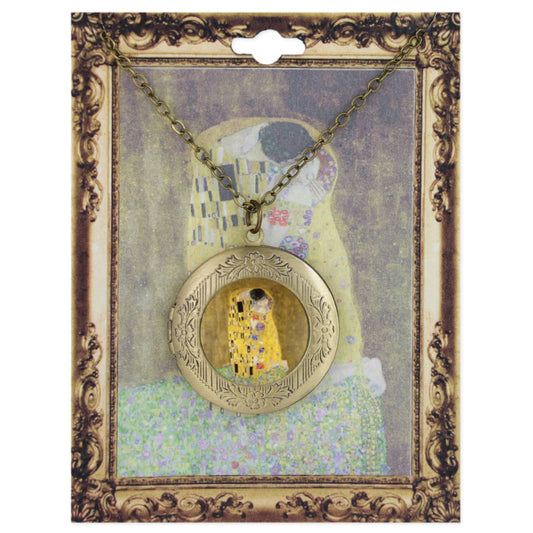 The Kiss Fine Art Gold Locket Necklace