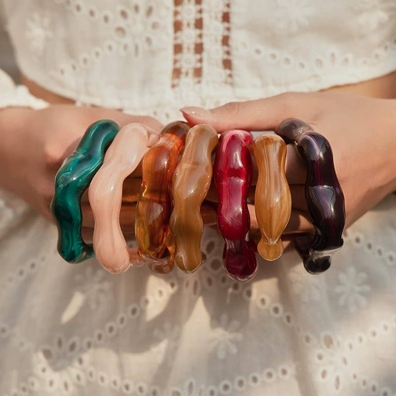 Acrylic Wavy Bamboo Design Cuff Bracelet