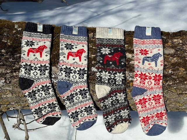 Viking Knits Dala Horse Swedish Pattern Wool Socks VKD2