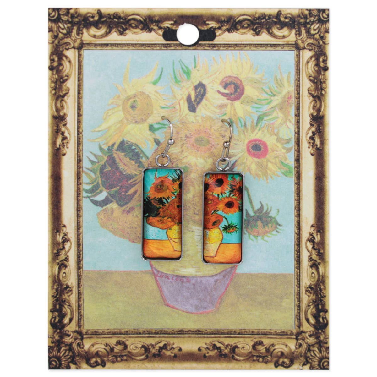 Sunflower Print Silver Bar Fine Art Earrings