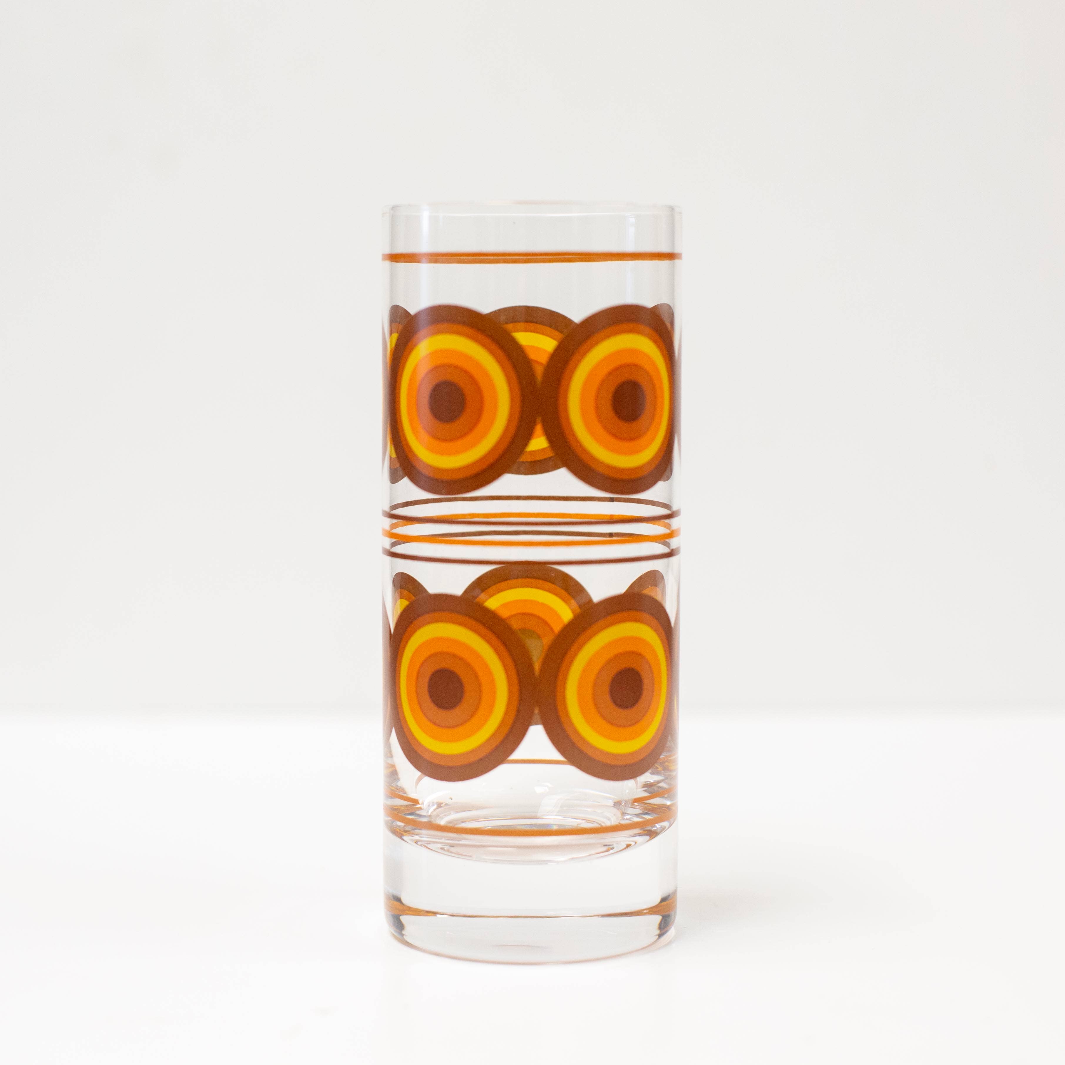 Orange and Brown 70's Retro Circle Highball Cocktail Glass