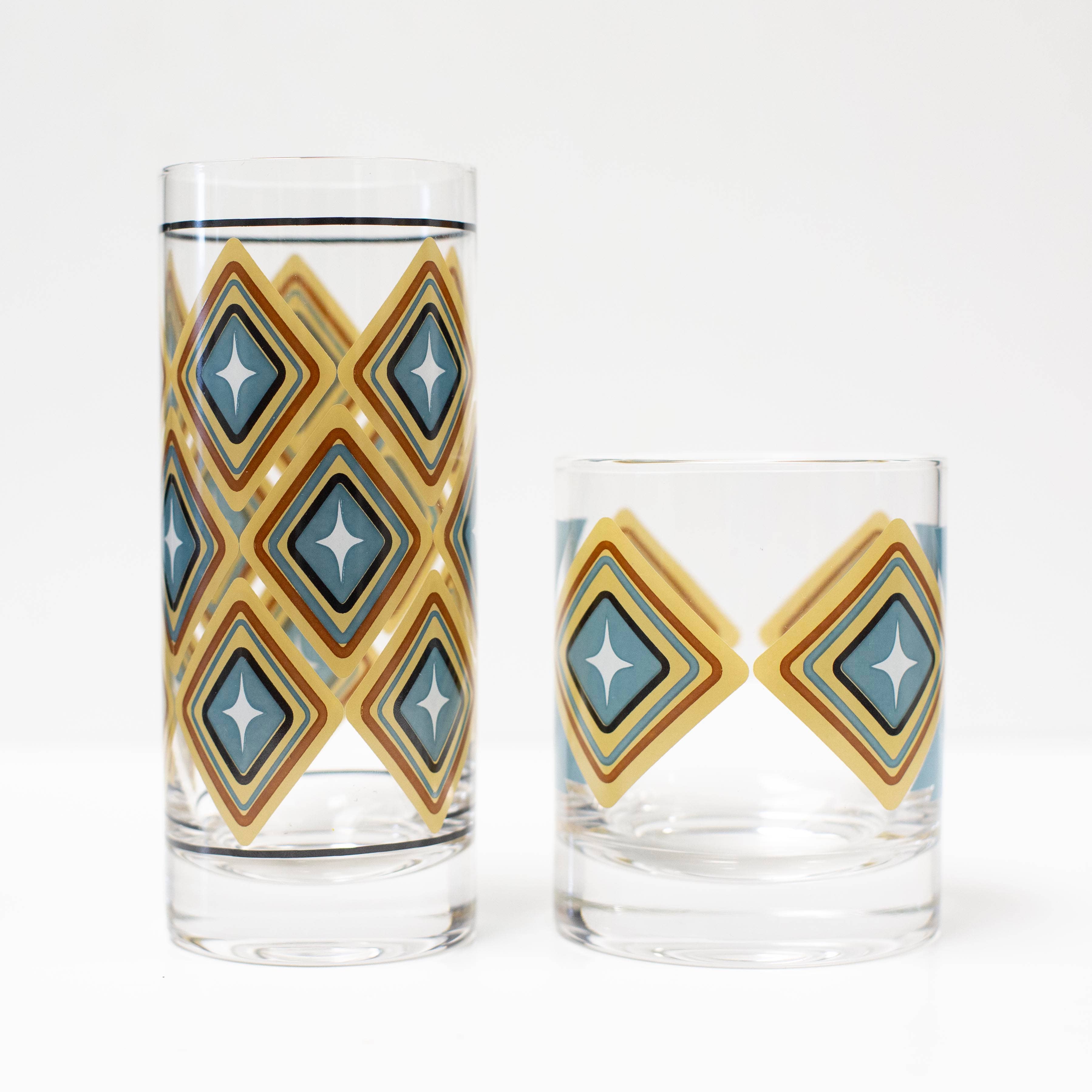 Blue and Brown Diamond Vintage Highball Cocktail Glass