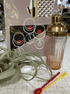 20 oz. Glass Cocktail Shaker w/ Stainless Steel Top, Pink & Gold Finish - Vintage MC