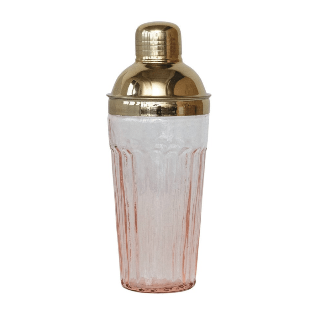 20 oz. Glass Cocktail Shaker w/ Stainless Steel Top, Pink & Gold Finish - Vintage MC