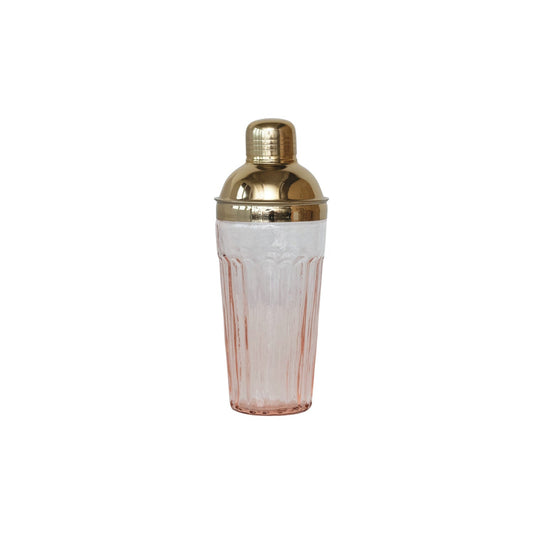 20 oz. Glass Cocktail Shaker w/ Stainless Steel Top, Pink & Gold Finish - Vintage MC