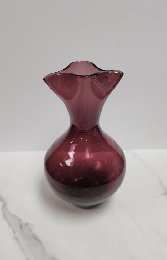 Vintage Blenko 2002 Amethyst Glass Double Spout Pitcher/Vase