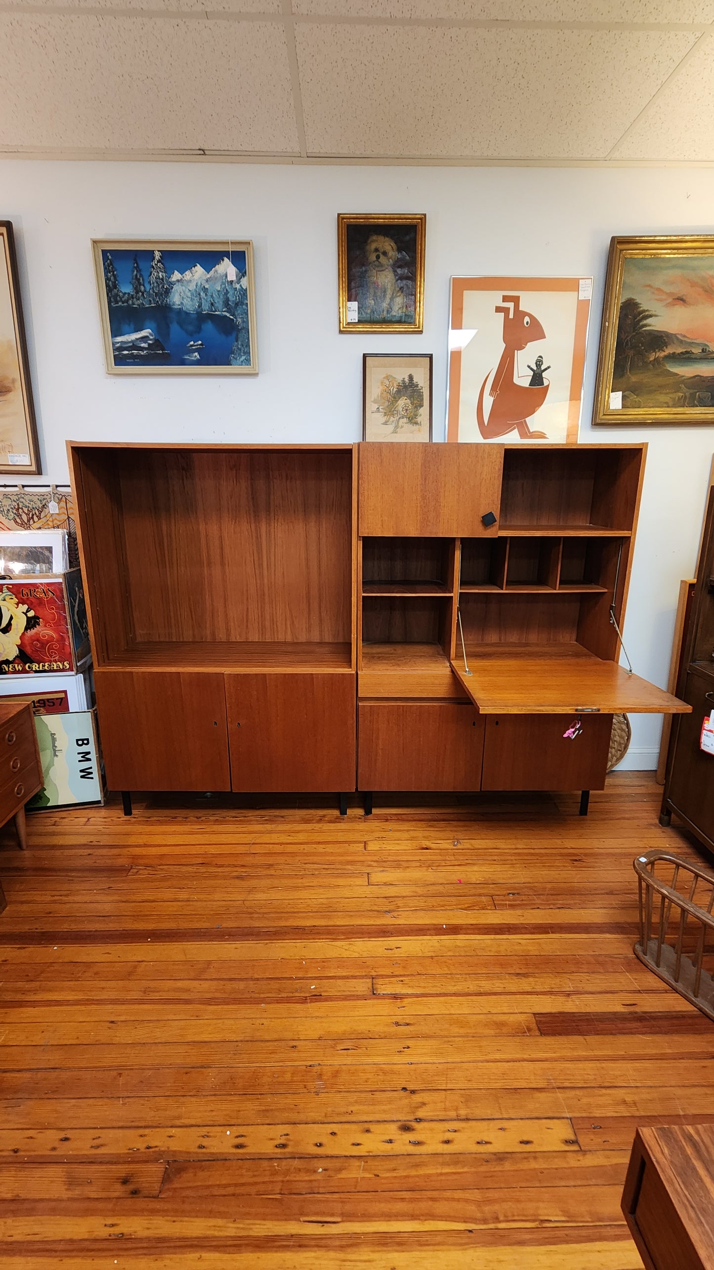 Vintage Teak Cabinet with Secretary and Bookcase
