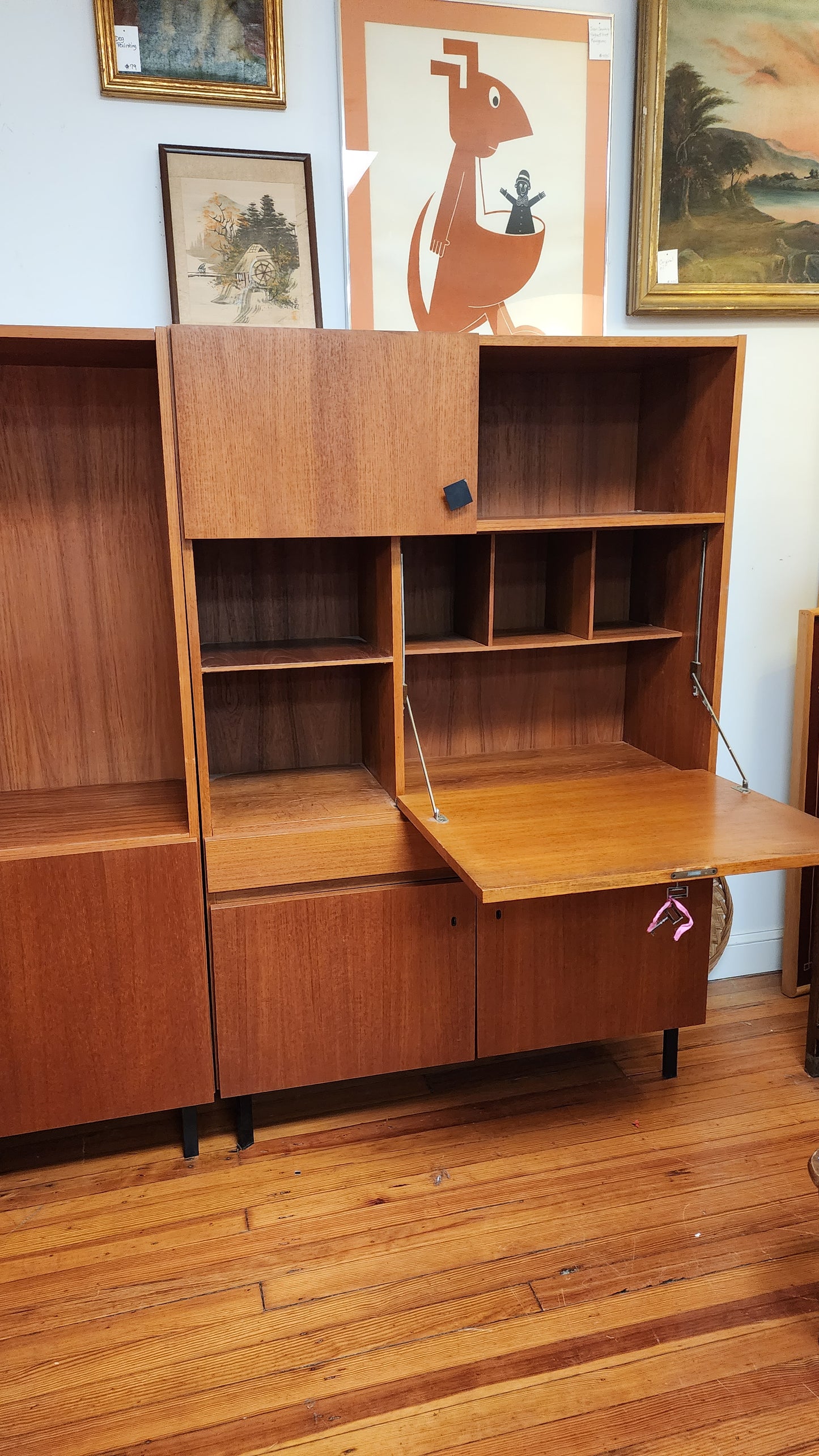 Vintage Teak Cabinet with Secretary and Bookcase