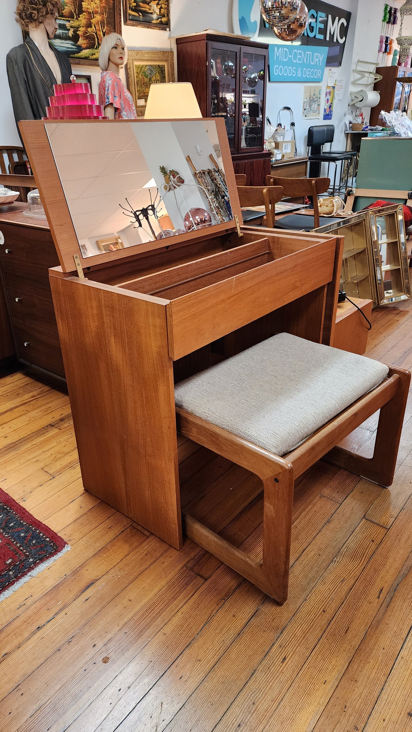 Danish Teak Vanity and Stool