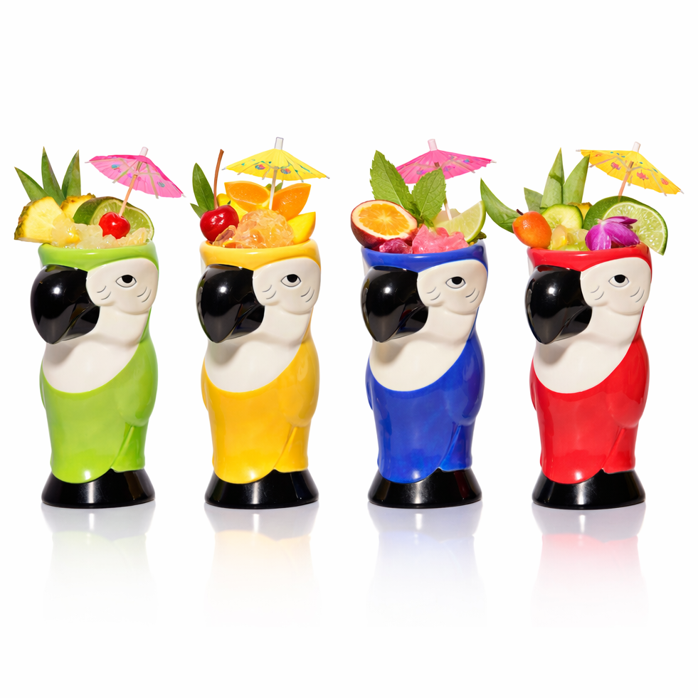 Ceramic Hawaiian Multi Color Parrot Tiki Glass