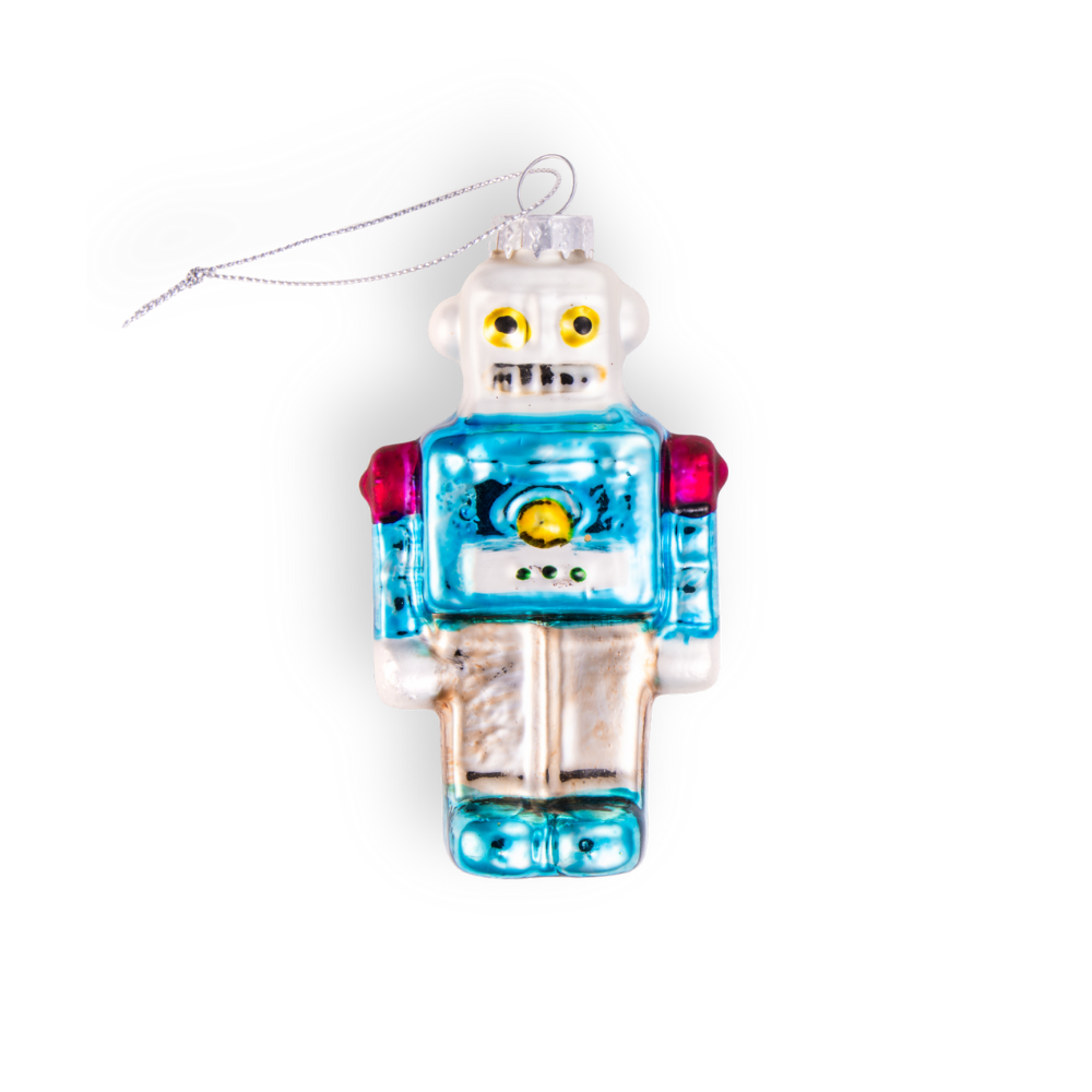 Retro Blue Robot Christmas Ornament