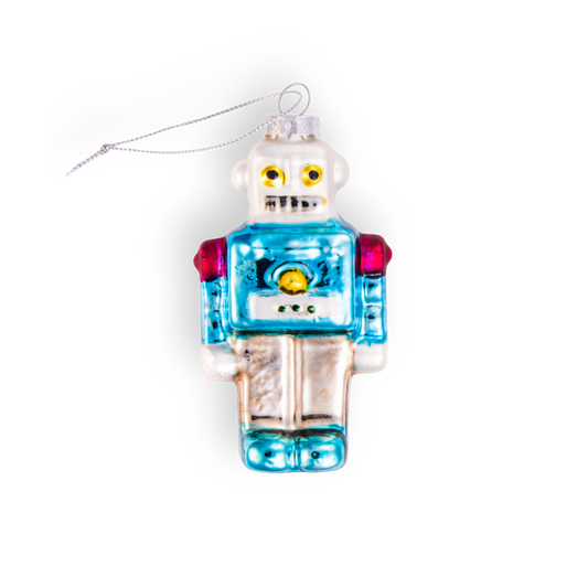 Retro Blue Robot Christmas Ornament