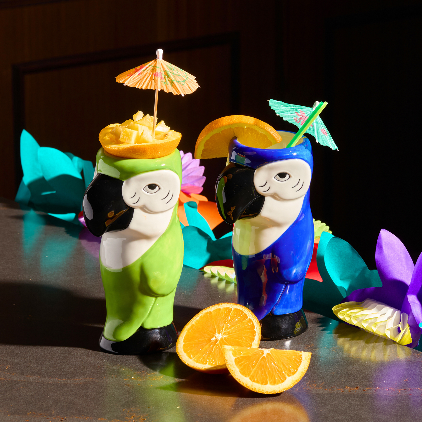 Ceramic Hawaiian Multi Color Parrot Tiki Glass