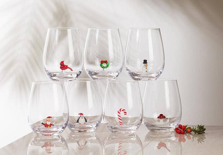 Christmas Wreath Stemless Wine Glass