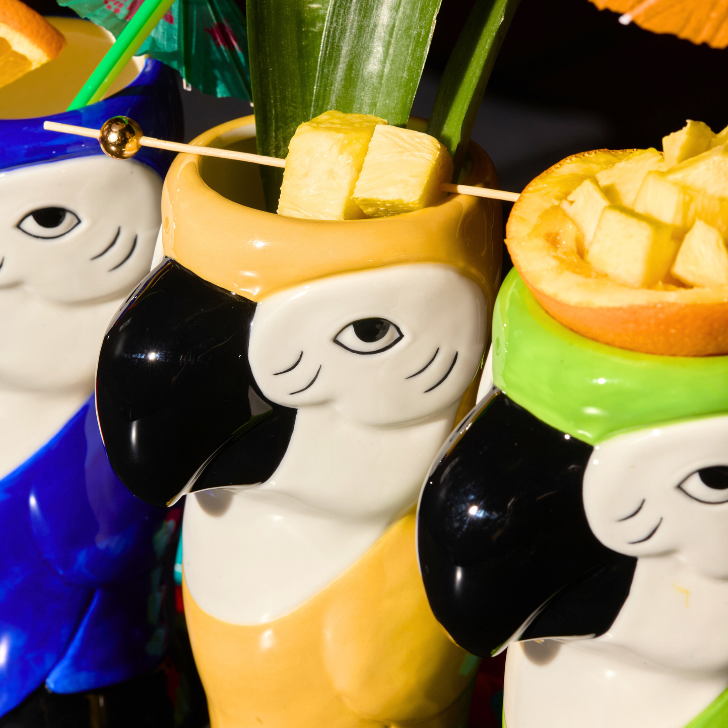 Ceramic Hawaiian Multi Color Parrot Tiki Glass
