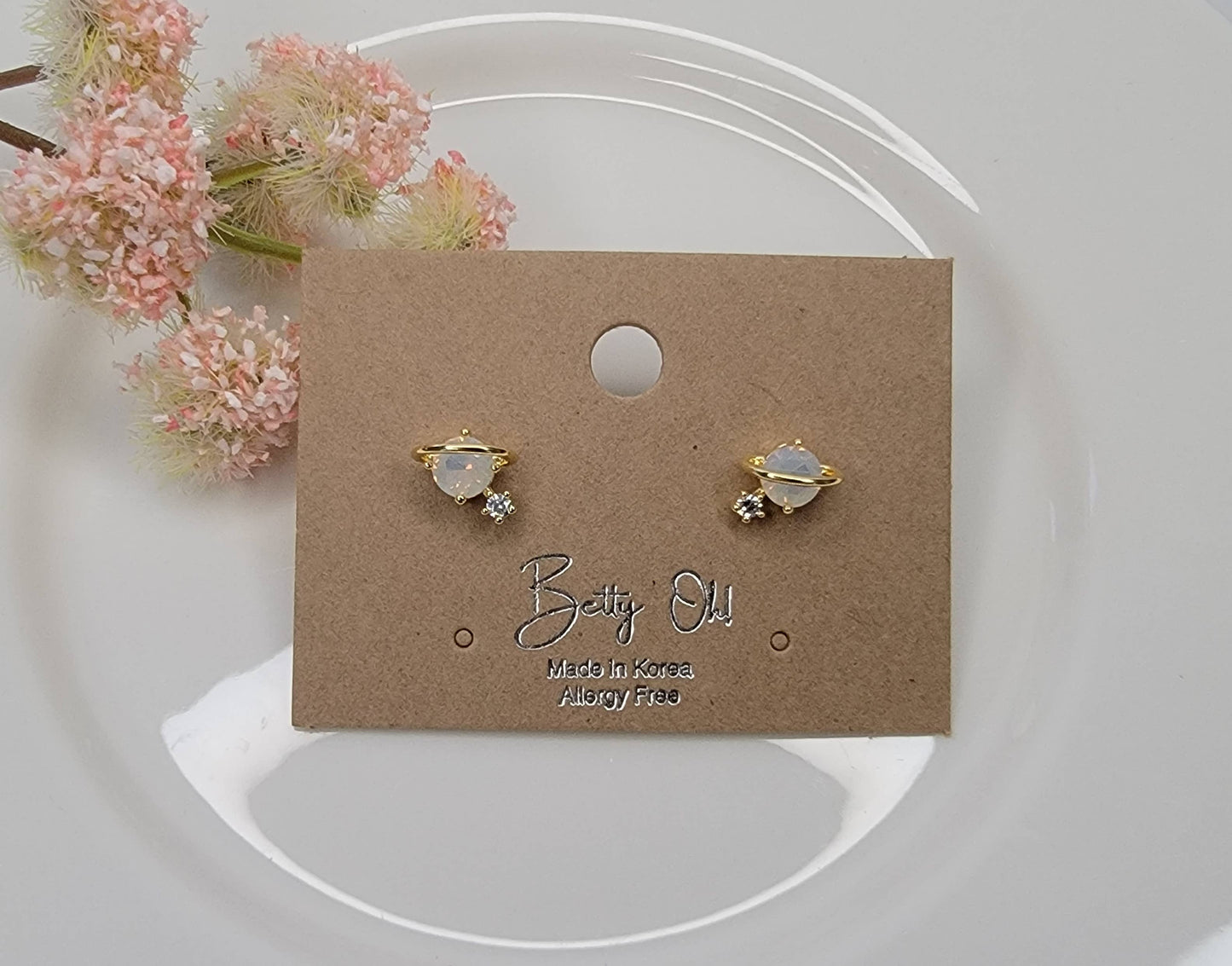 PLANET OPAL CZ STUD EARRINGS.
