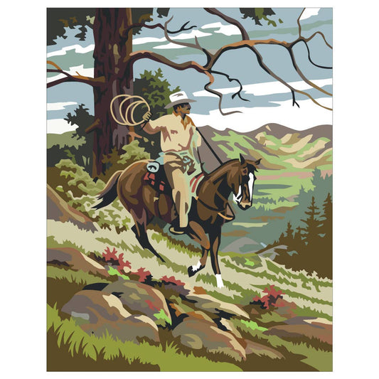 2.5'' x 3.5'' Paint By Number Style Cowboy on Slope Magnet - Vintage MC