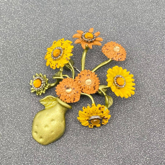 Sunflower Brooch In A Vase Brooch