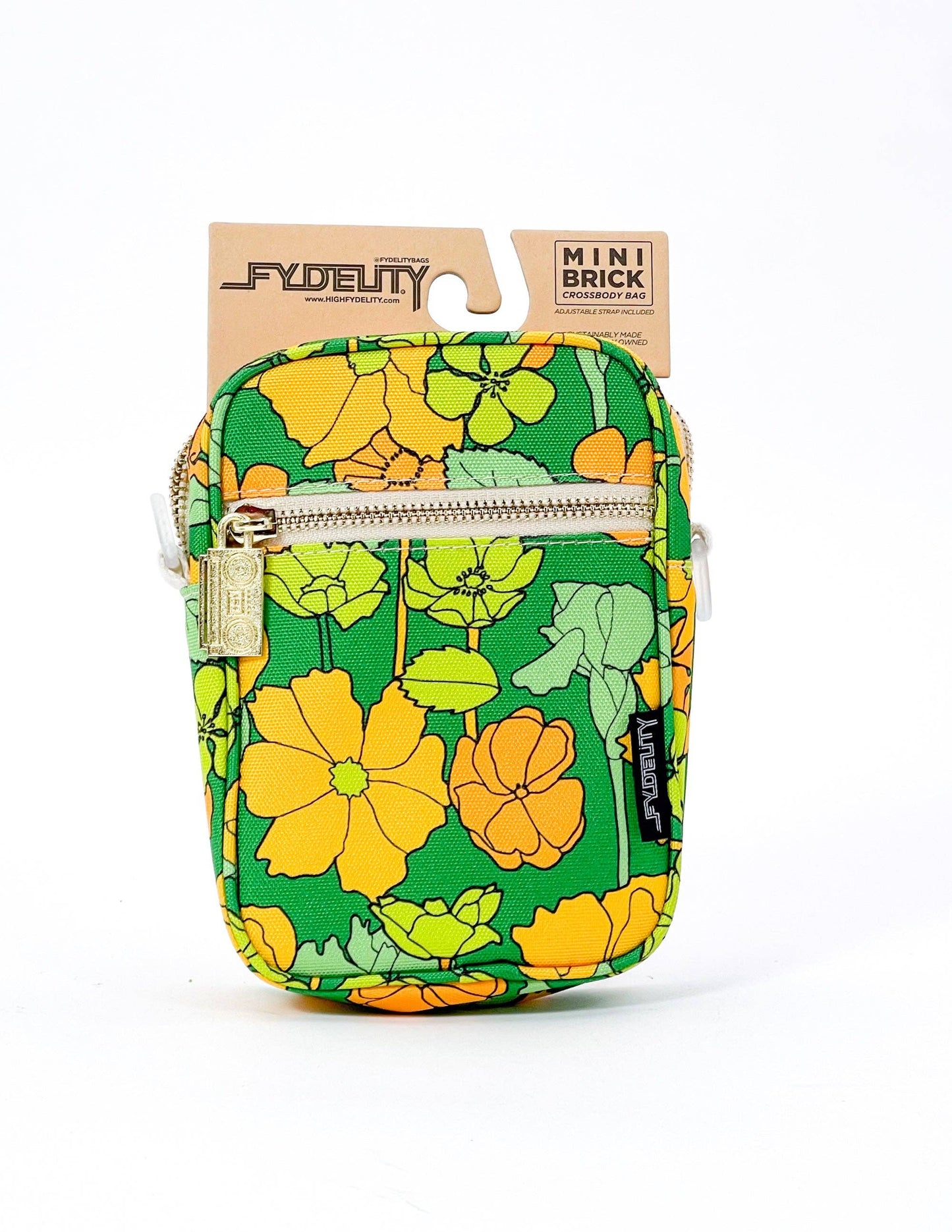 88632: Mini Brick Bag | Recycled RPET | Floral Green Gold