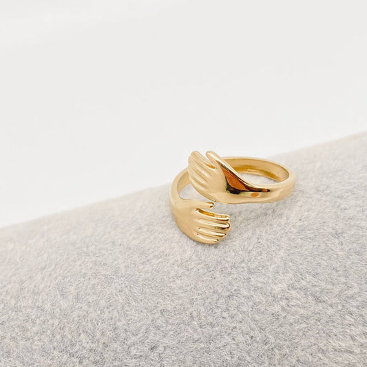 Hands Cuddling Gold Plated Stainless Steel Ring