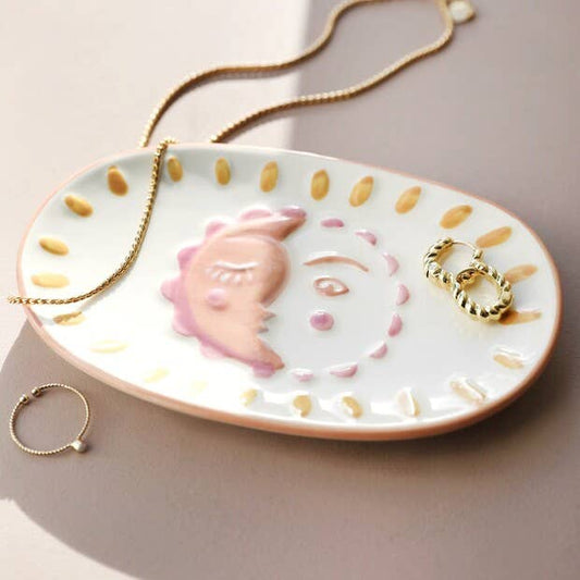 Sun & Moon Face Ceramic Trinket Dish