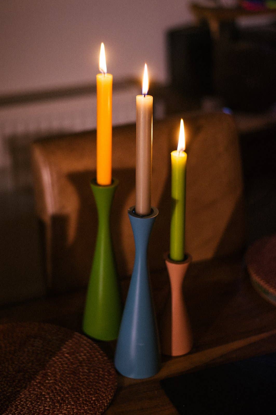 BRITISH COLOUR STANDARD - 25cm H / 9.8'' H  Tall Olive Green Candleholder