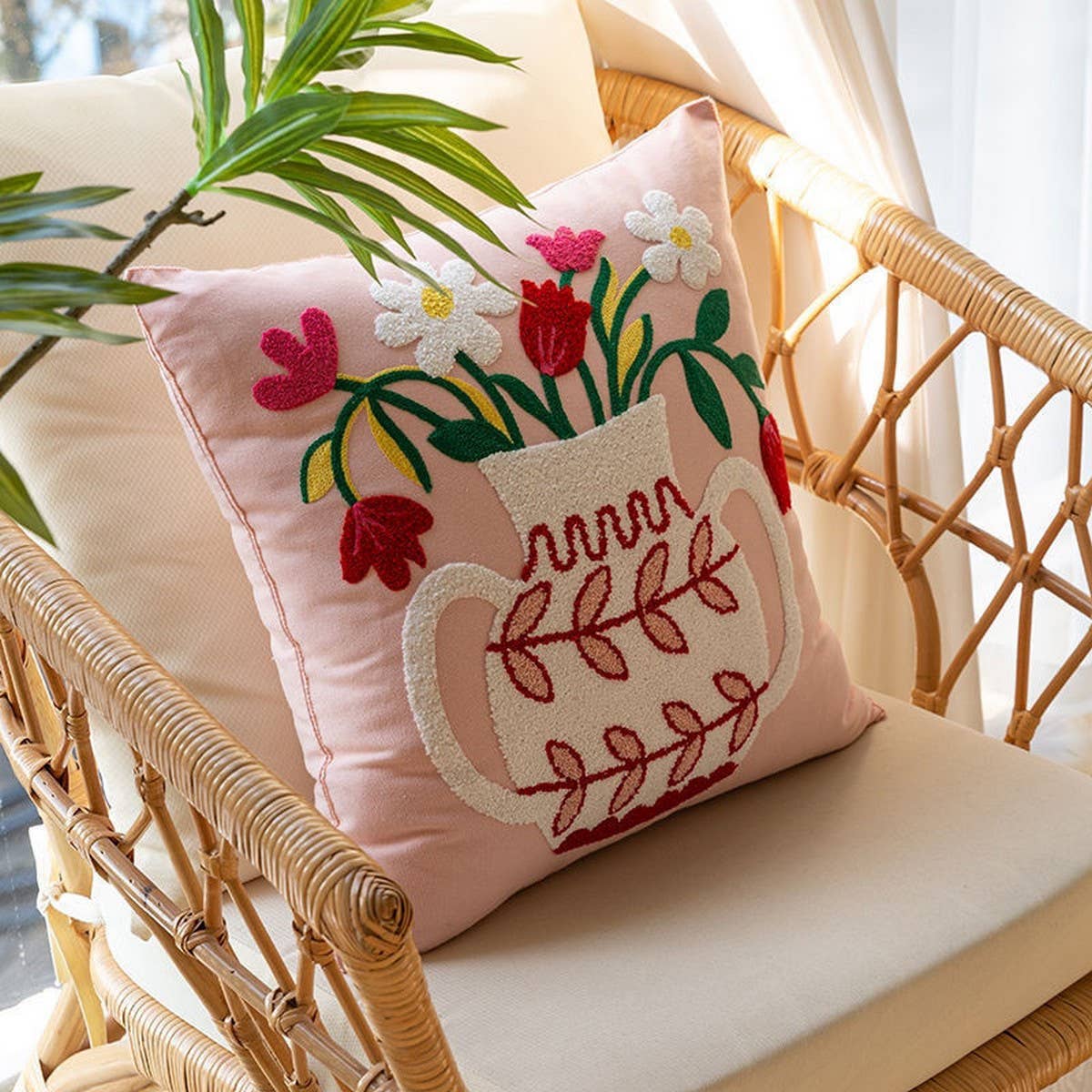 Floral Embroidered Pillow